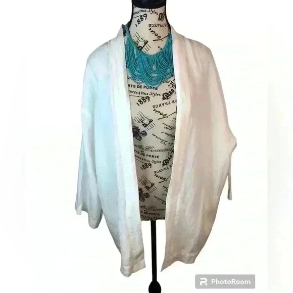 Pure Jill Linen Women’s XLP White Linen Open Front Blazer Jacket Pockets - Picture 1 of 6